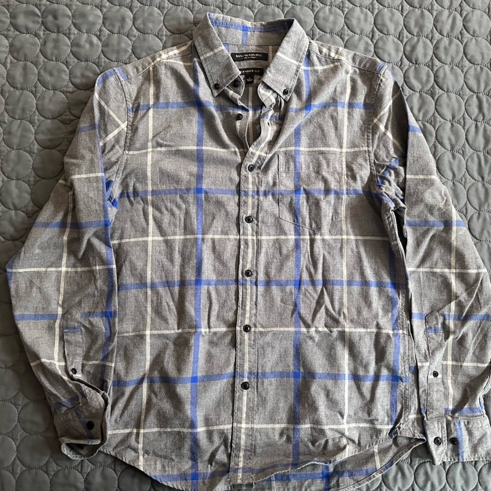 Banana Republic Gray and Blue Checkered Shirt